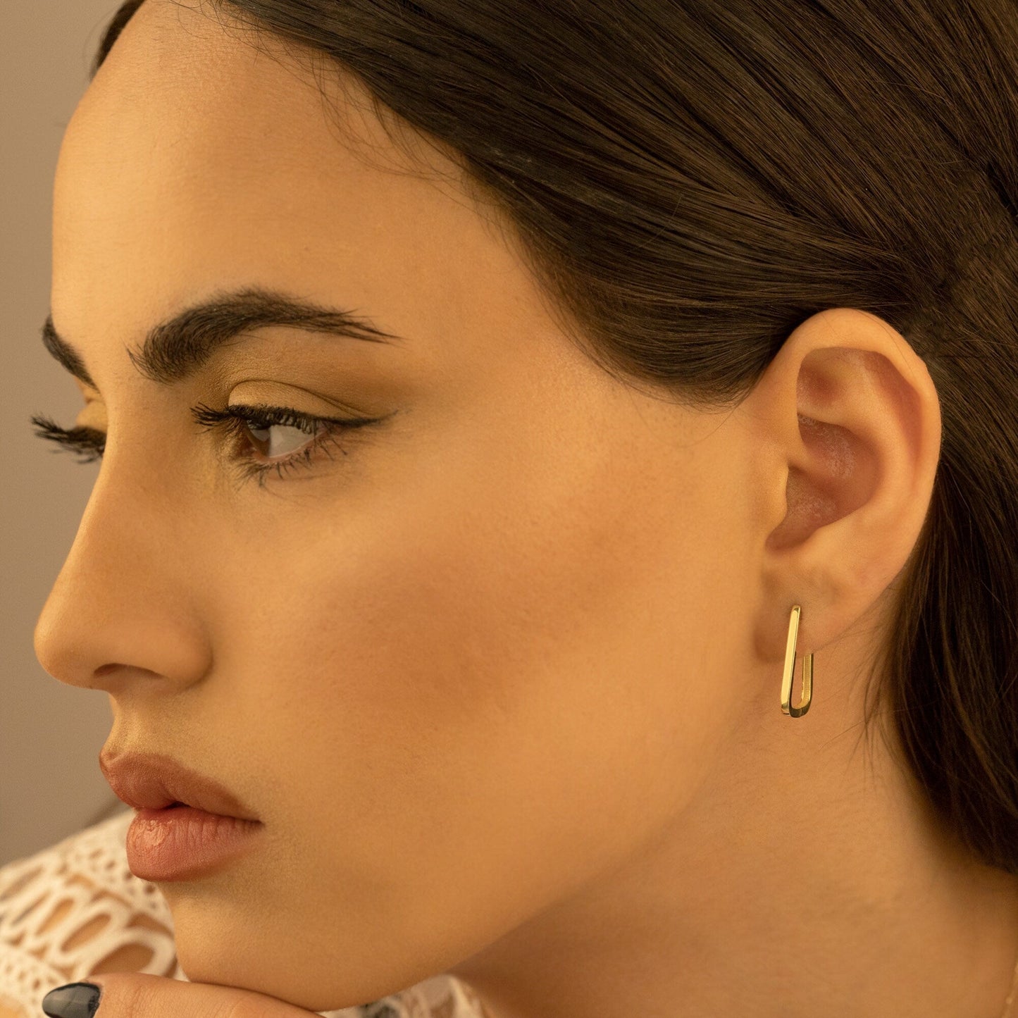 925 Sterling Silver Oblong Hoop Earrings Huggie