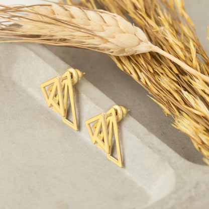 925 Sterling Silver Double Triangle Ear Jacket Earrings