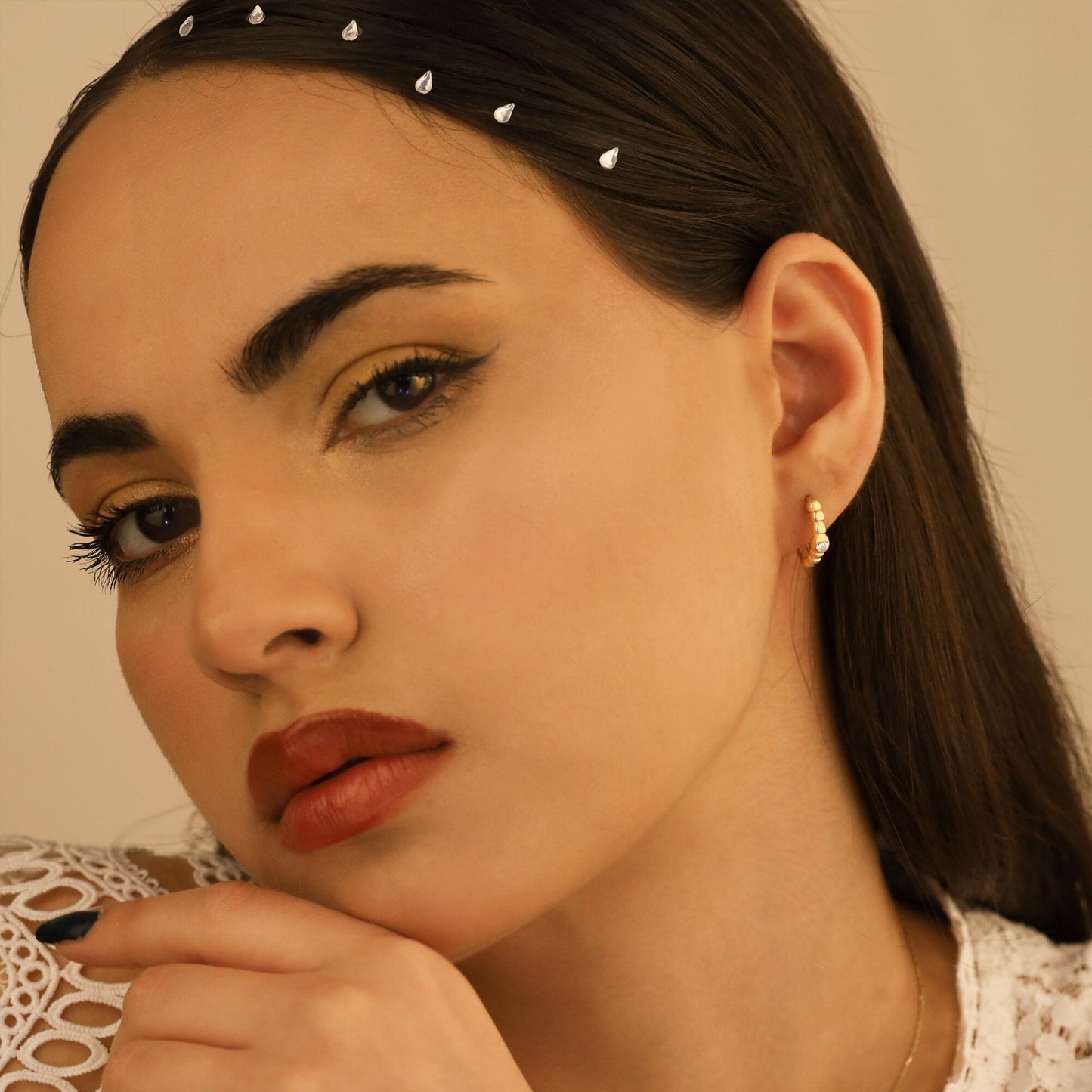 925 Sterling Silver Embossed Diamond Ring Earrings