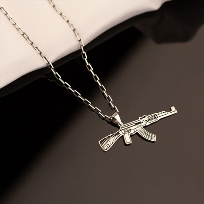 925 Sterling Silver Oxidized Chain Kalashnikov Necklace