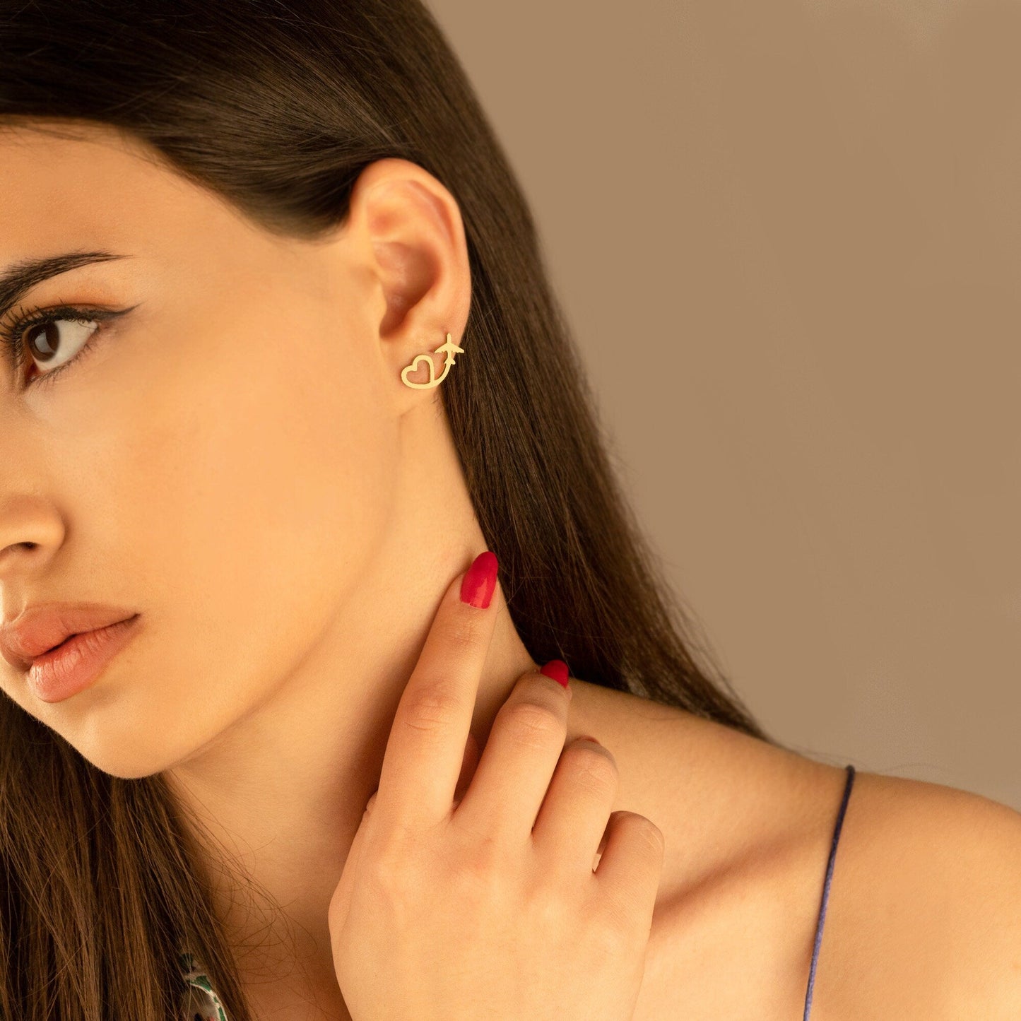 925 Sterling Silver Heart with Plane Earring