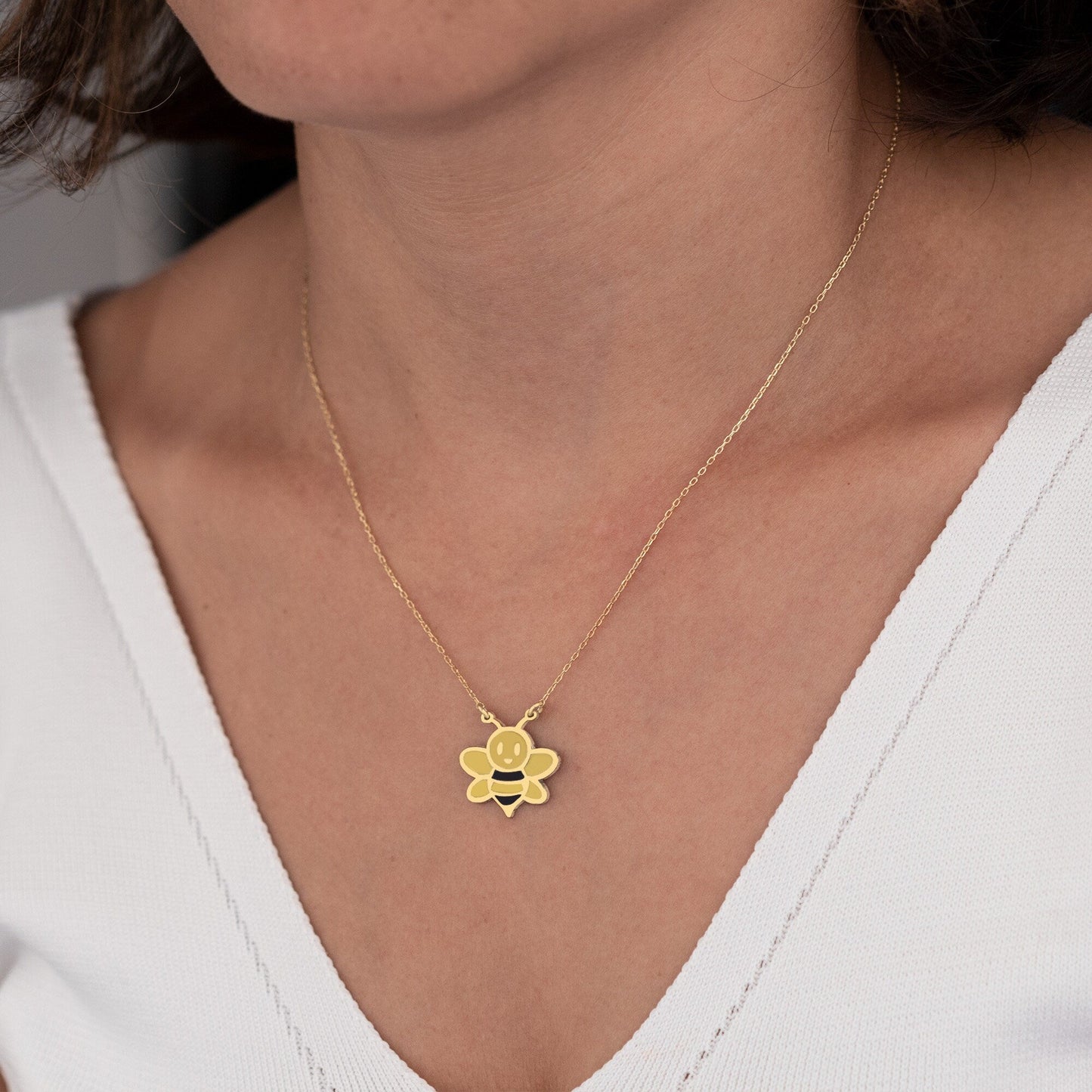925 Sterling Silver Bee Enamel Necklace