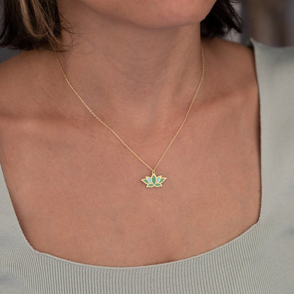925 Sterling Silver Lotus Enamel Necklace
