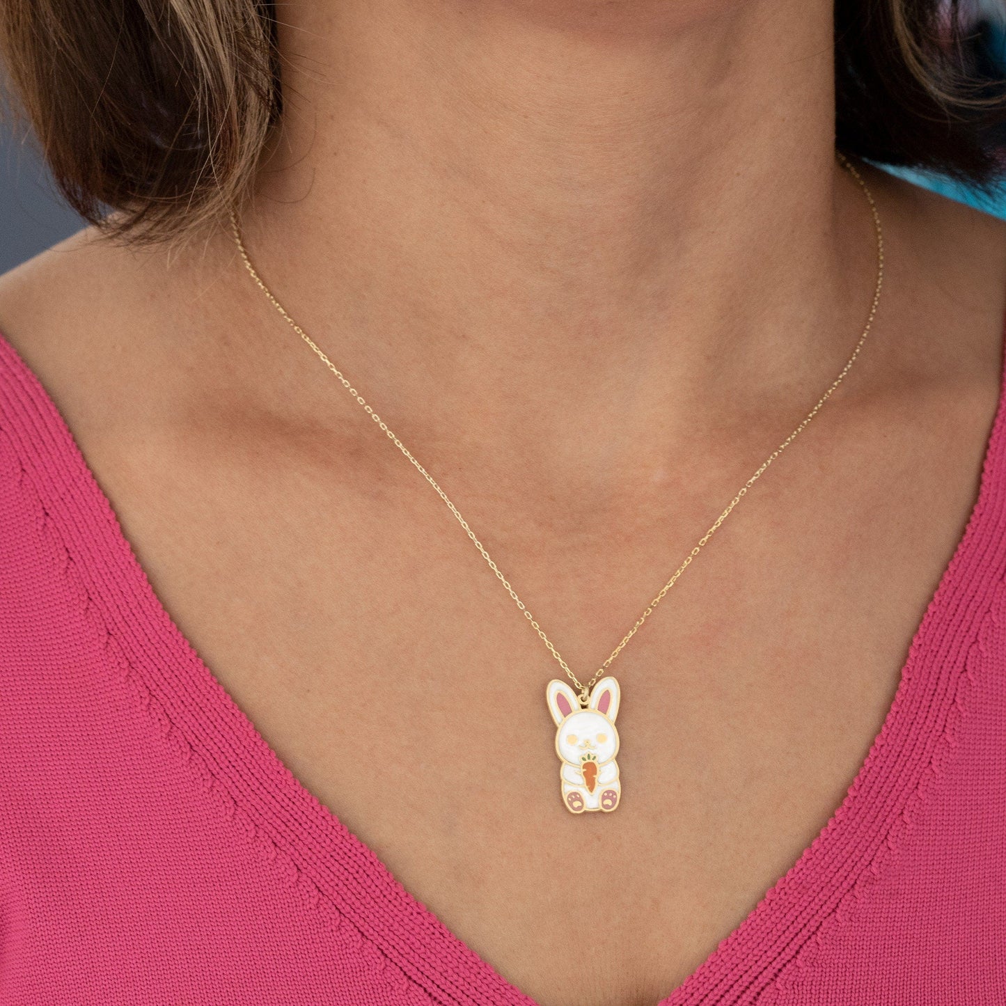 925 Sterling Silver Enamel Baby Rabbit Necklace
