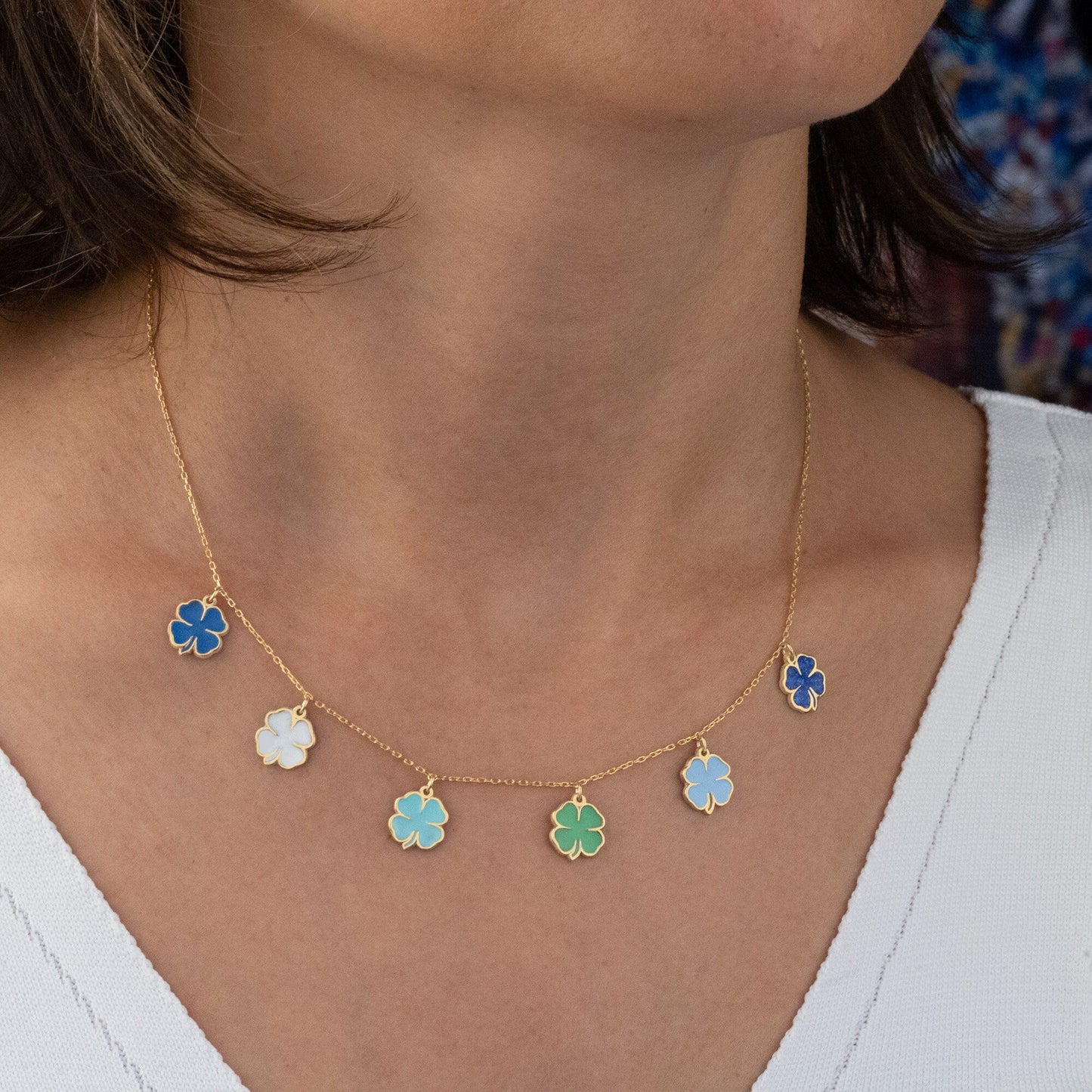 925 Sterling Silver Enamel Four Leaf Clover Necklace