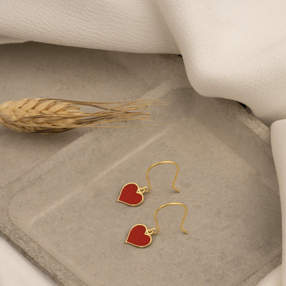 925 Sterling Silver Red Enamel Heart Earring