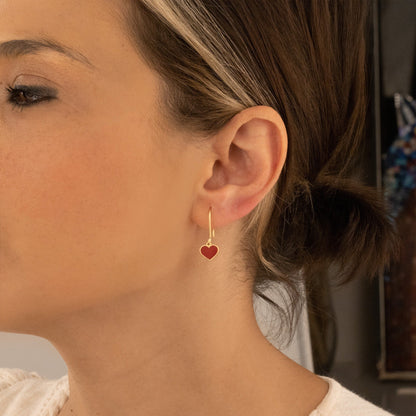 925 Sterling Silver Red Enamel Heart Earring