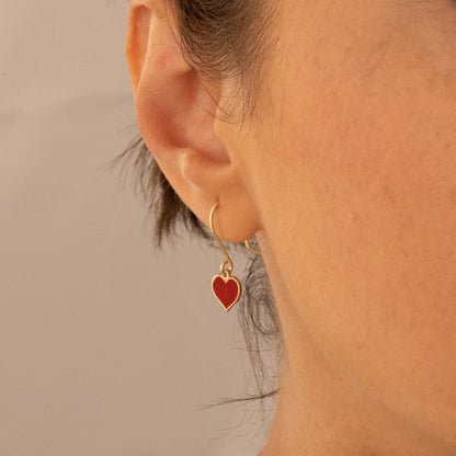 925 Sterling Silver Red Enamel Heart Earring
