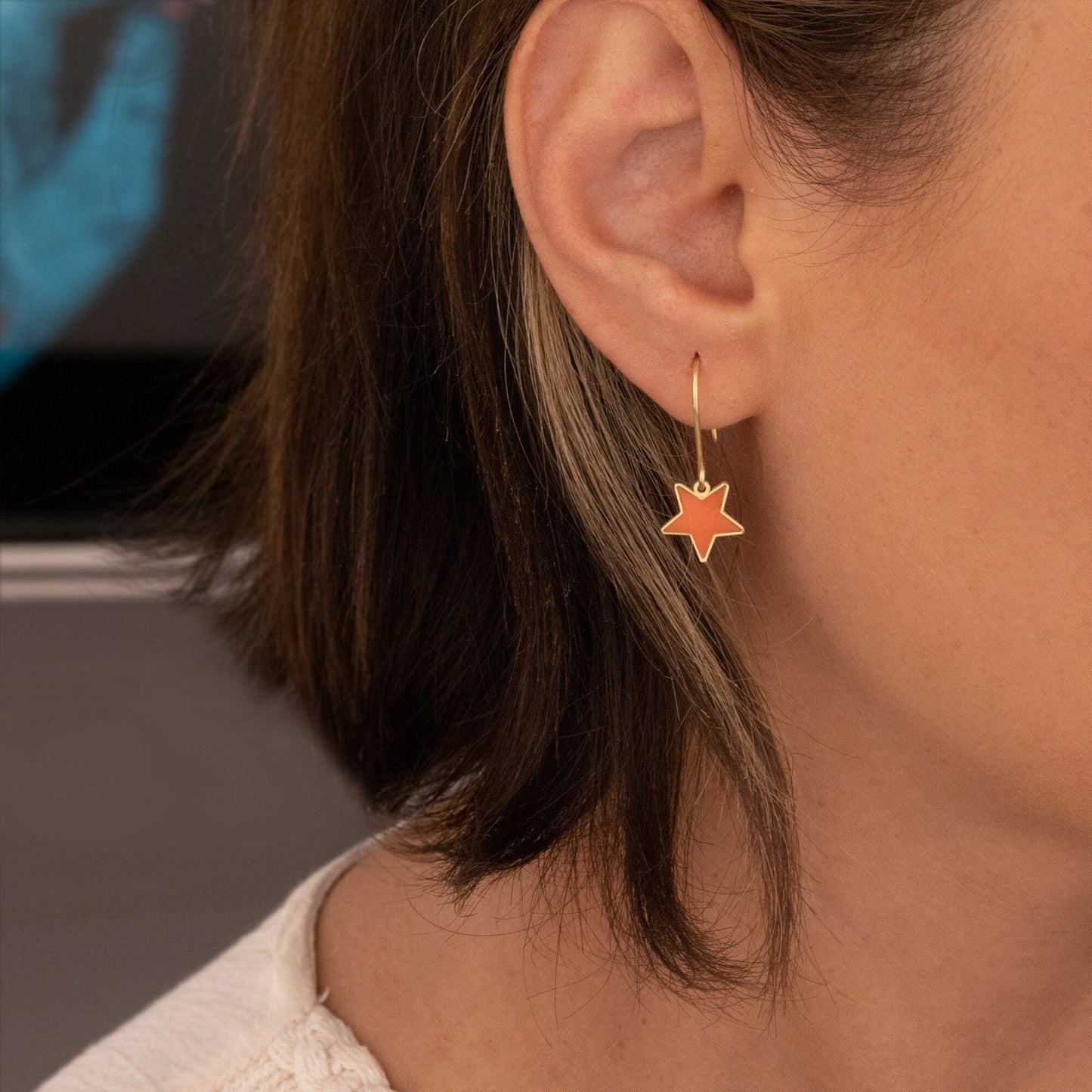 925 Sterling Silver Orange Star Earring