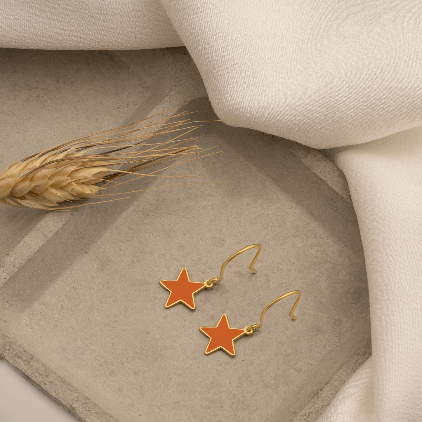 925 Sterling Silver Orange Star Earring