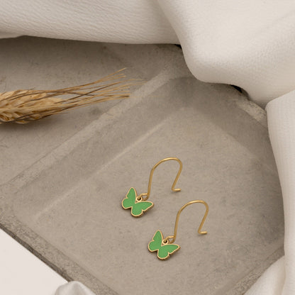 925 Sterling Silver Green Enamel Butterfly Earrings