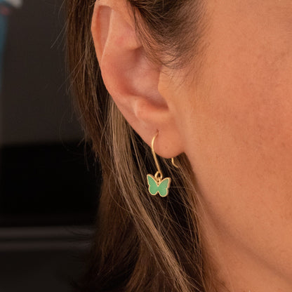 925 Sterling Silver Green Enamel Butterfly Earrings