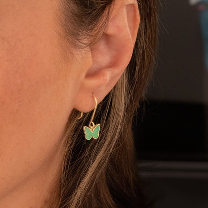 925 Sterling Silver Green Enamel Butterfly Earrings