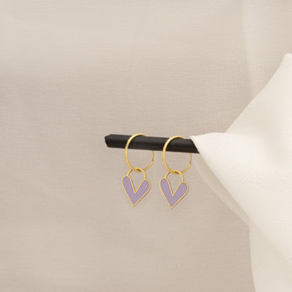 925 Sterling Silver Lilac Color Heart Earring