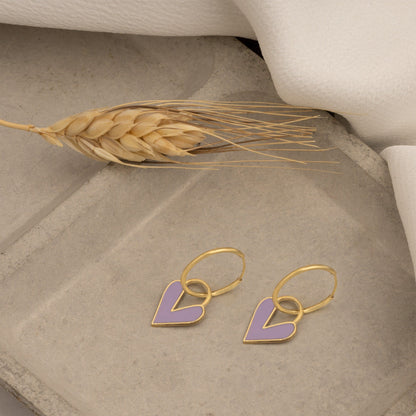 925 Sterling Silver Lilac Color Heart Earring