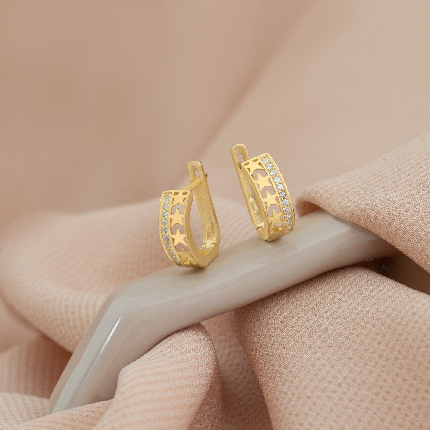 925 Sterling Silver Two Line Star Hoop Earrings
