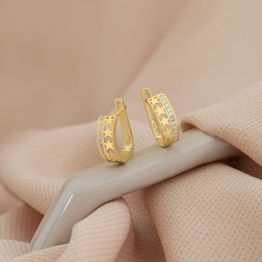 925 Sterling Silver Two Line Star Hoop Earrings