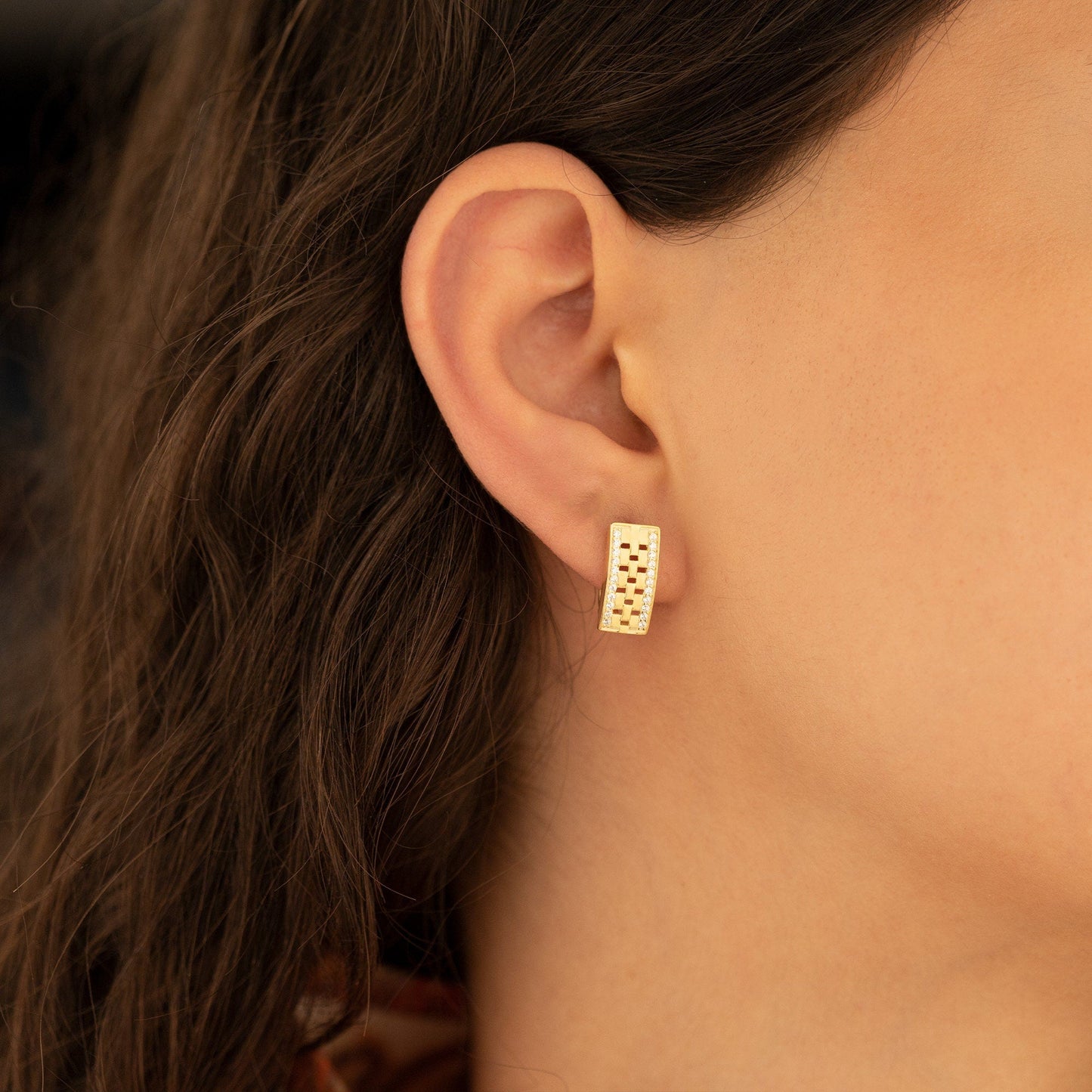 925 Sterling Silver Chain Shaped Rectangular Earrings