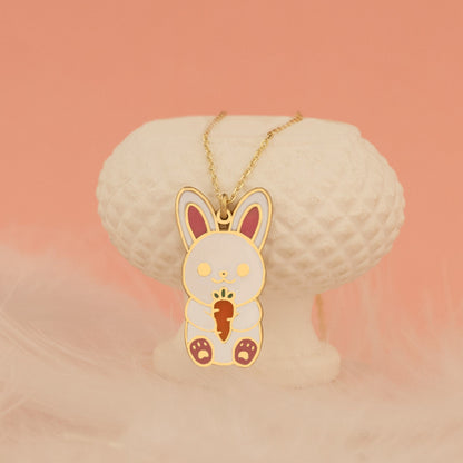 925 Sterling Silver Enamel Baby Rabbit Necklace