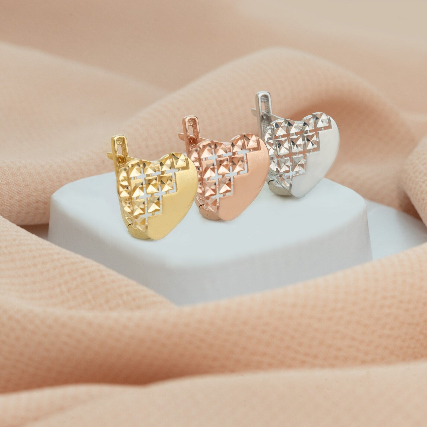 925 Sterling Silver Hammered Heart Hoop Earrings