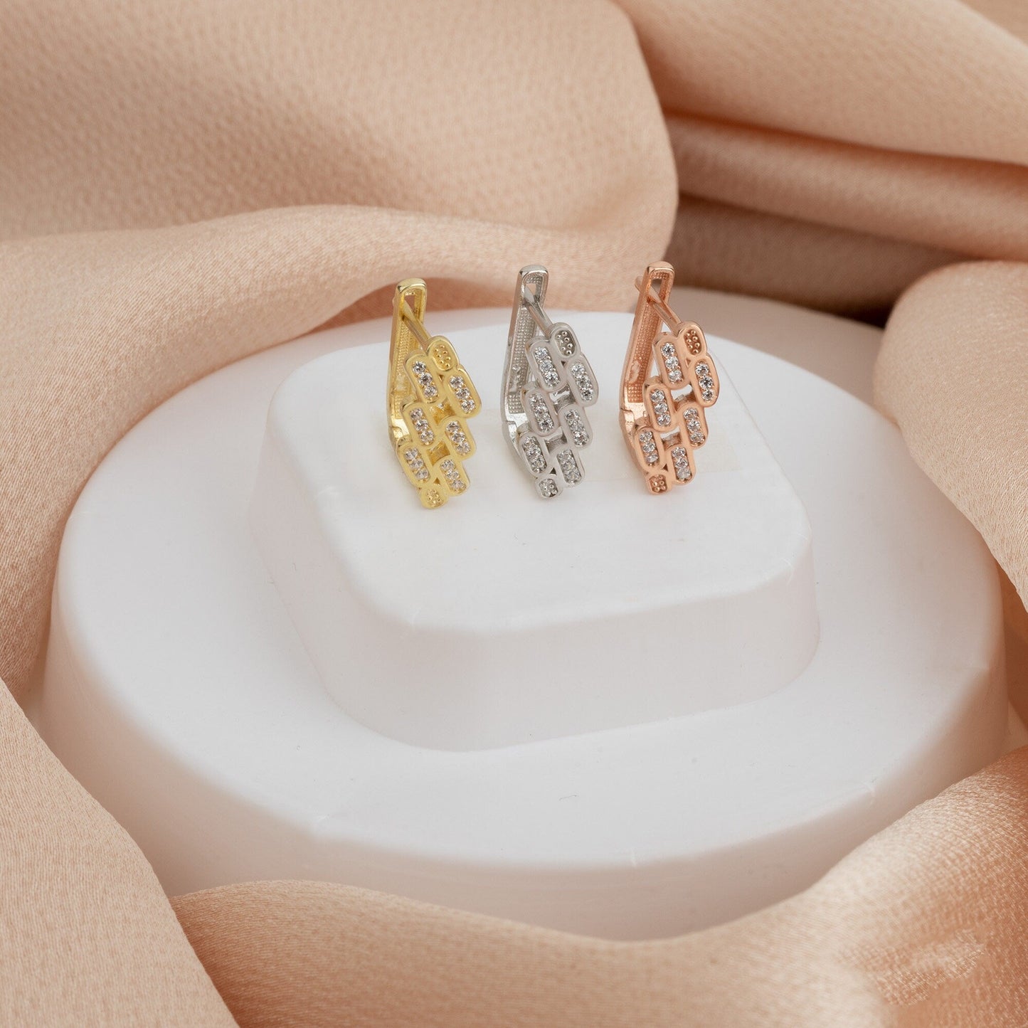 925 Sterling Silver Stripe Little Diamonds Earrings
