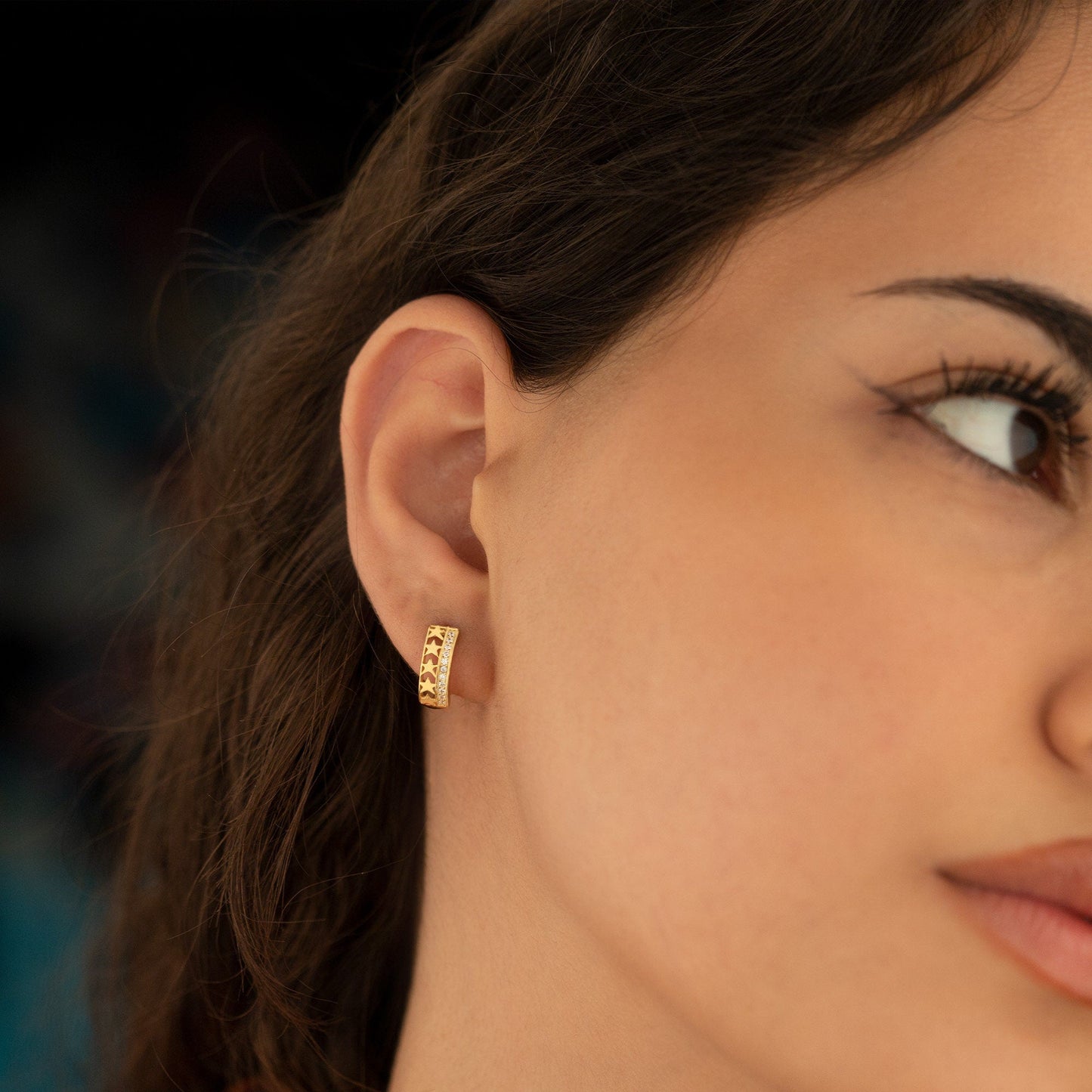 925 Sterling Silver Two Line Star Hoop Earrings