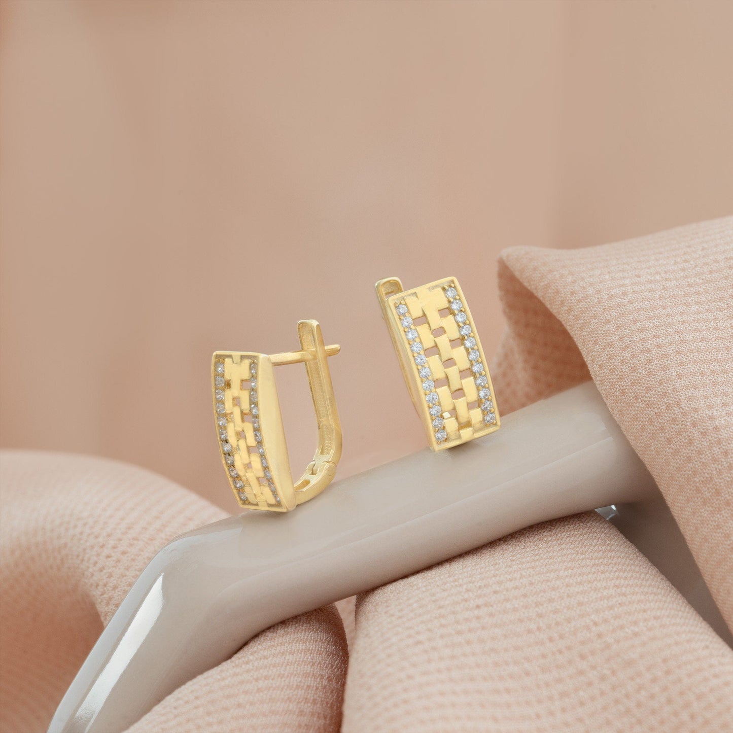 925 Sterling Silver Chain Shaped Rectangular Earrings