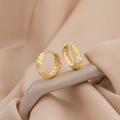 925 Sterling Silver Vintage Twisted Hoop Diamond Line Earrings