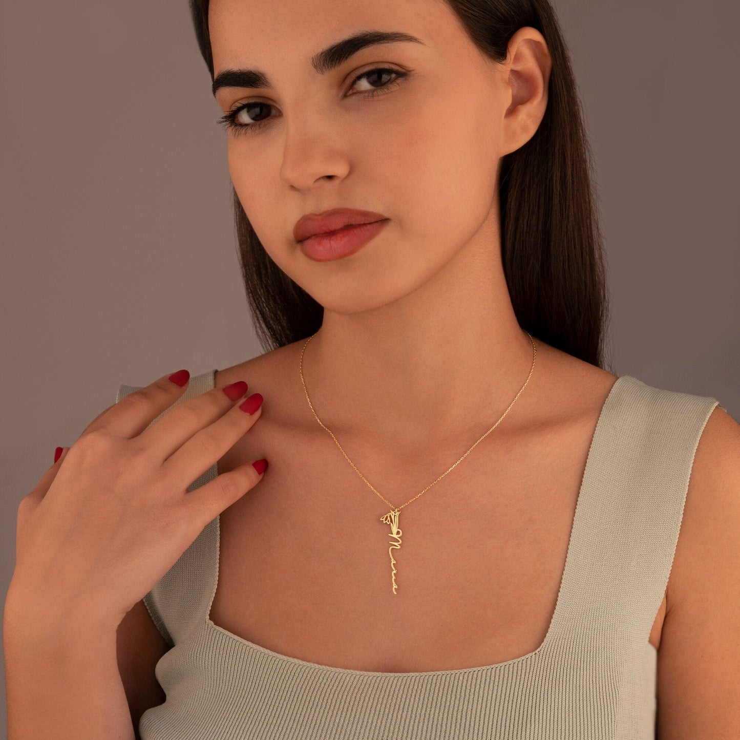 925 Sterling Silver Dainty Birth Flower Name Necklace