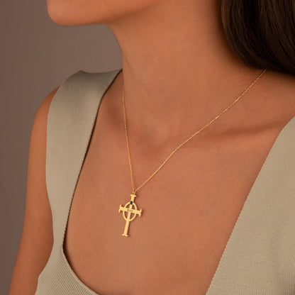 925 Sterling Silver Cross Name Necklace with Birth Stone