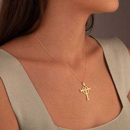 925 Sterling Silver Cross Name Necklace with Birth Stone