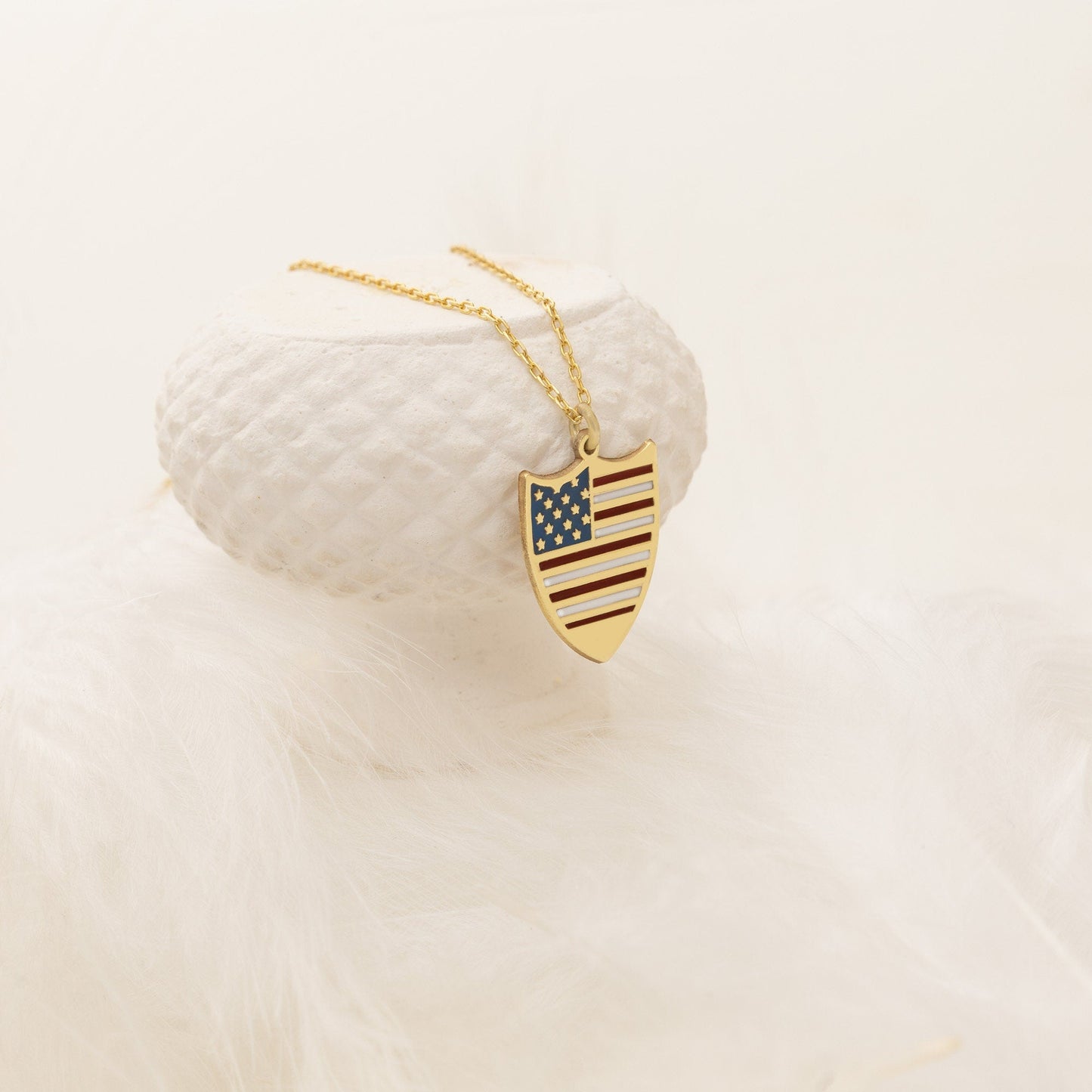 925 Sterling Silver Enamel America Flag Logo Necklace
