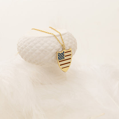 925 Sterling Silver Enamel America Flag Logo Necklace
