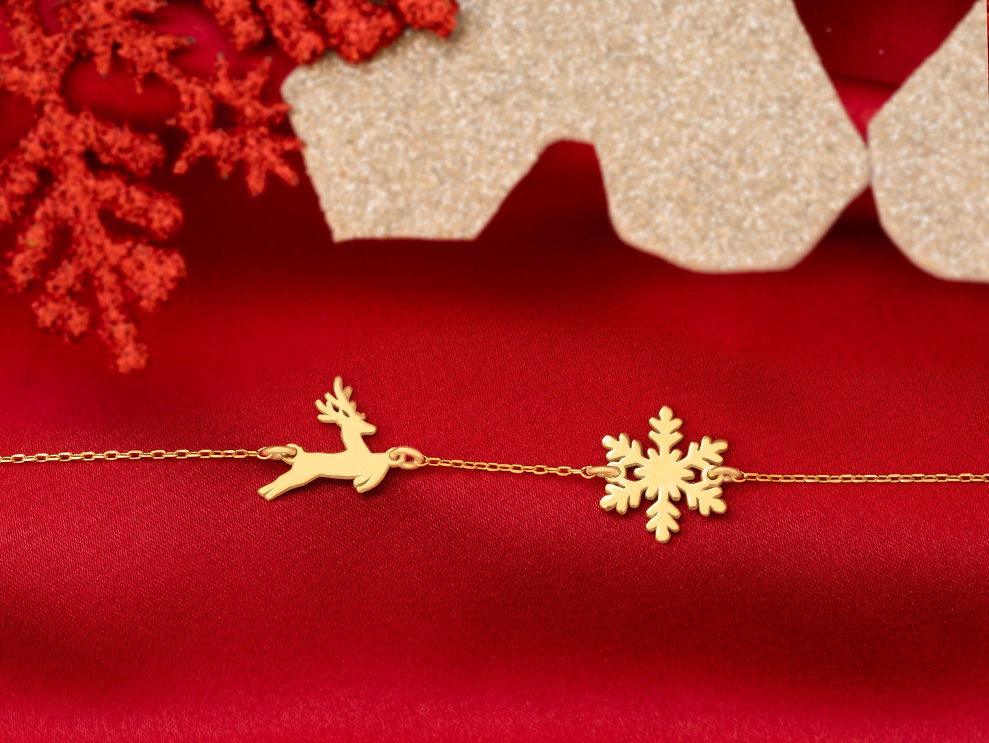 925 Sterling Silver Deer with Snowflake Bracelet