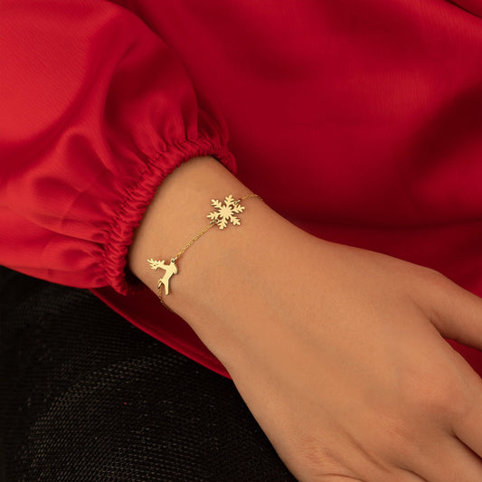 925 Sterling Silver Deer with Snowflake Bracelet
