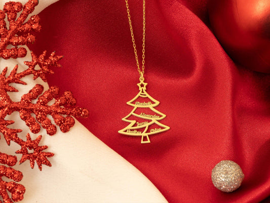 925 Sterling Silver Christmas Family Names Tree Necklace