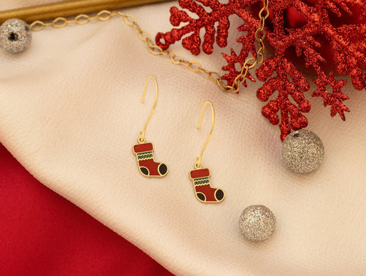 925 Sterling Silver Christmas Stocking Earrings