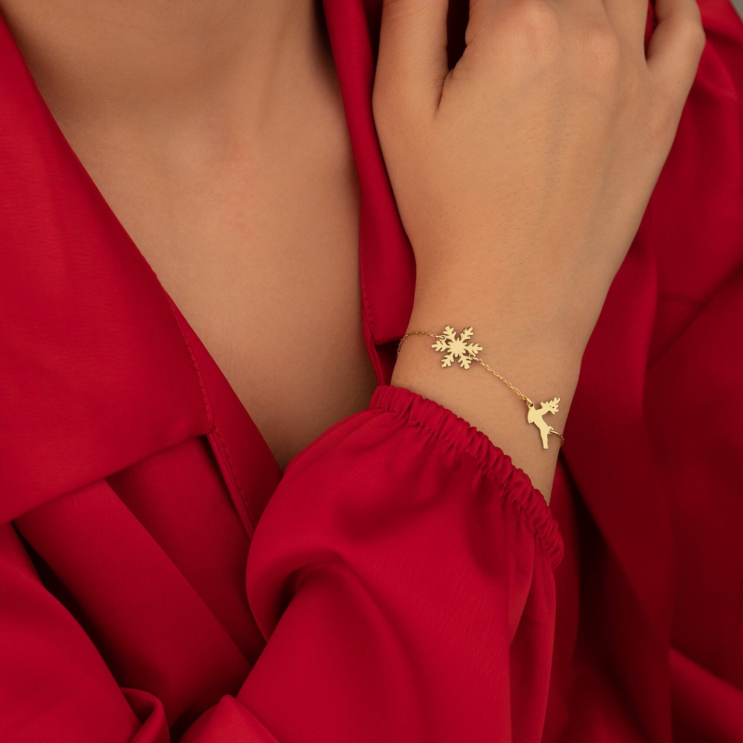925 Sterling Silver Deer with Snowflake Bracelet