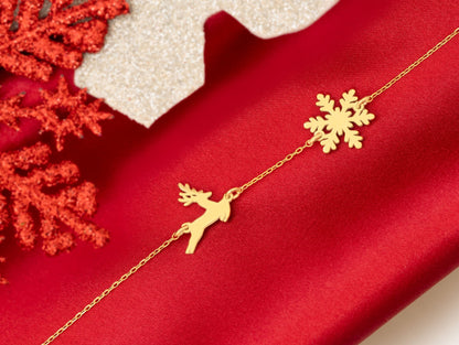 925 Sterling Silver Deer with Snowflake Bracelet