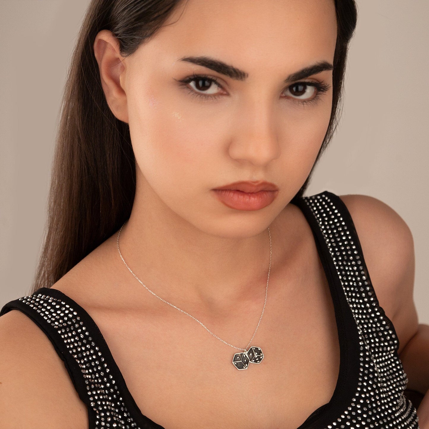 925 Sterling Silver Dice Charm Necklace
