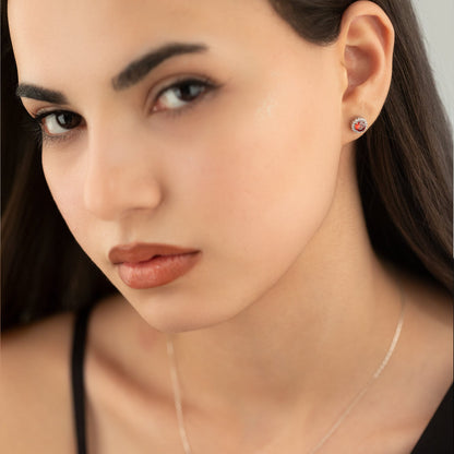 925 Sterling Silver Red Solitaire Shape Set 3 Pieces: Necklace, Ring & Earrings