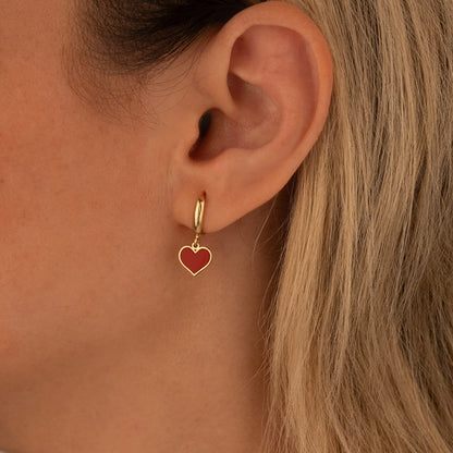 925 Sterling Silver Red Heart Hoop Earring