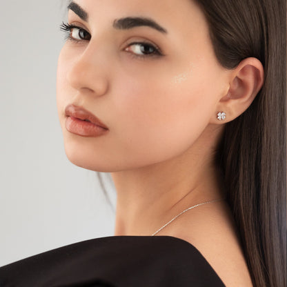 925 Sterling Silver Clover Diamond Shape Set 2 Pieces: Necklace & Earrings