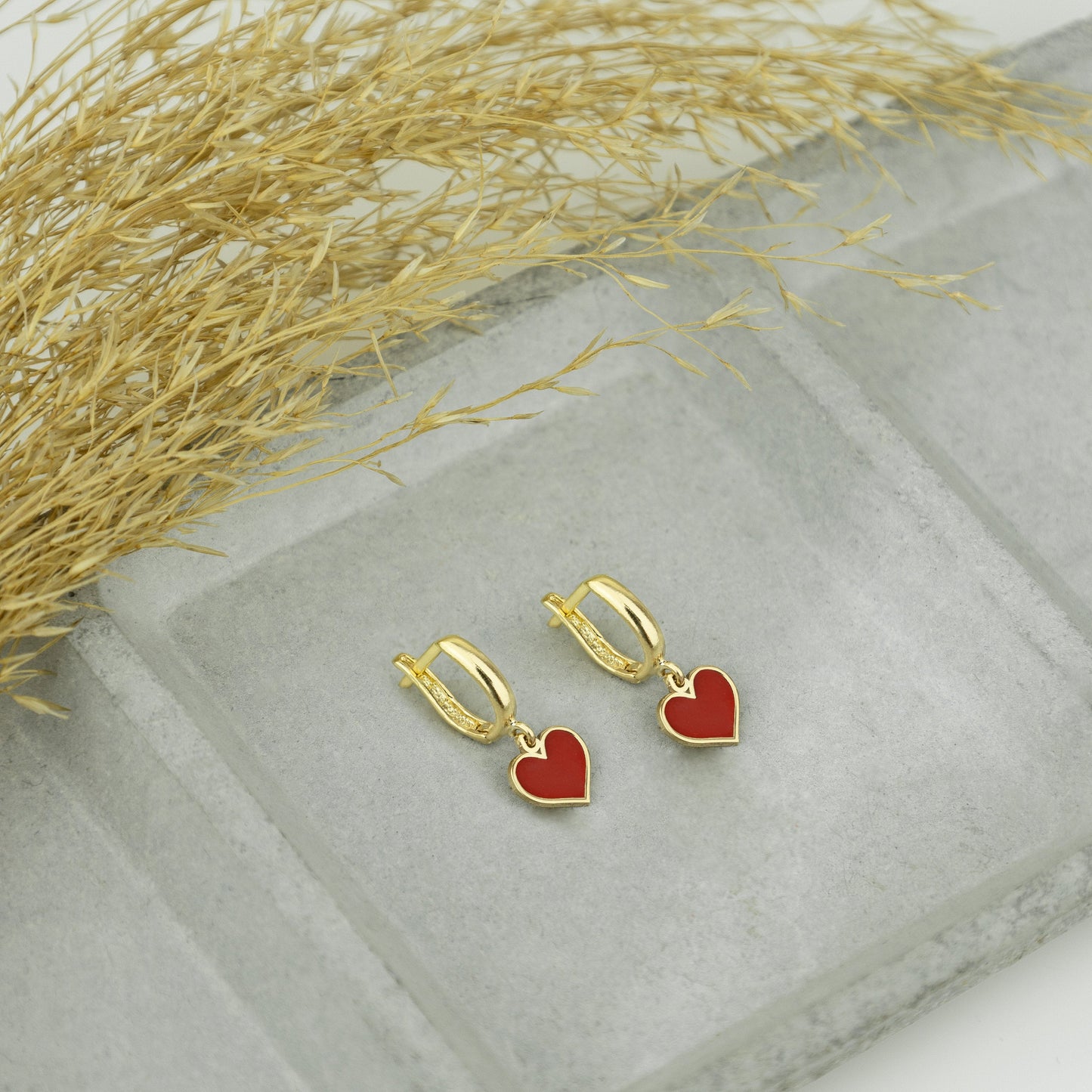 925 Sterling Silver Red Heart Hoop Earring