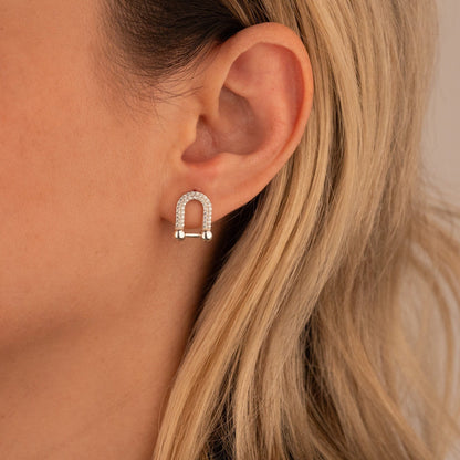 925 Sterling Silver Diamond Horseshoe Stud Earrings