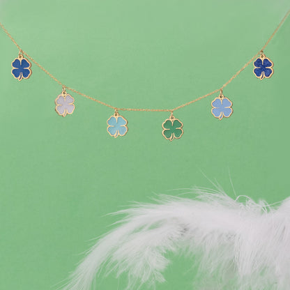 925 Sterling Silver Enamel Four Leaf Clover Necklace