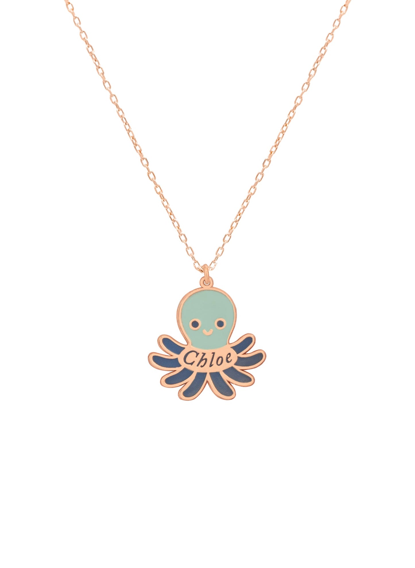 925 Sterling Silver Enamel Octopus Name Necklace