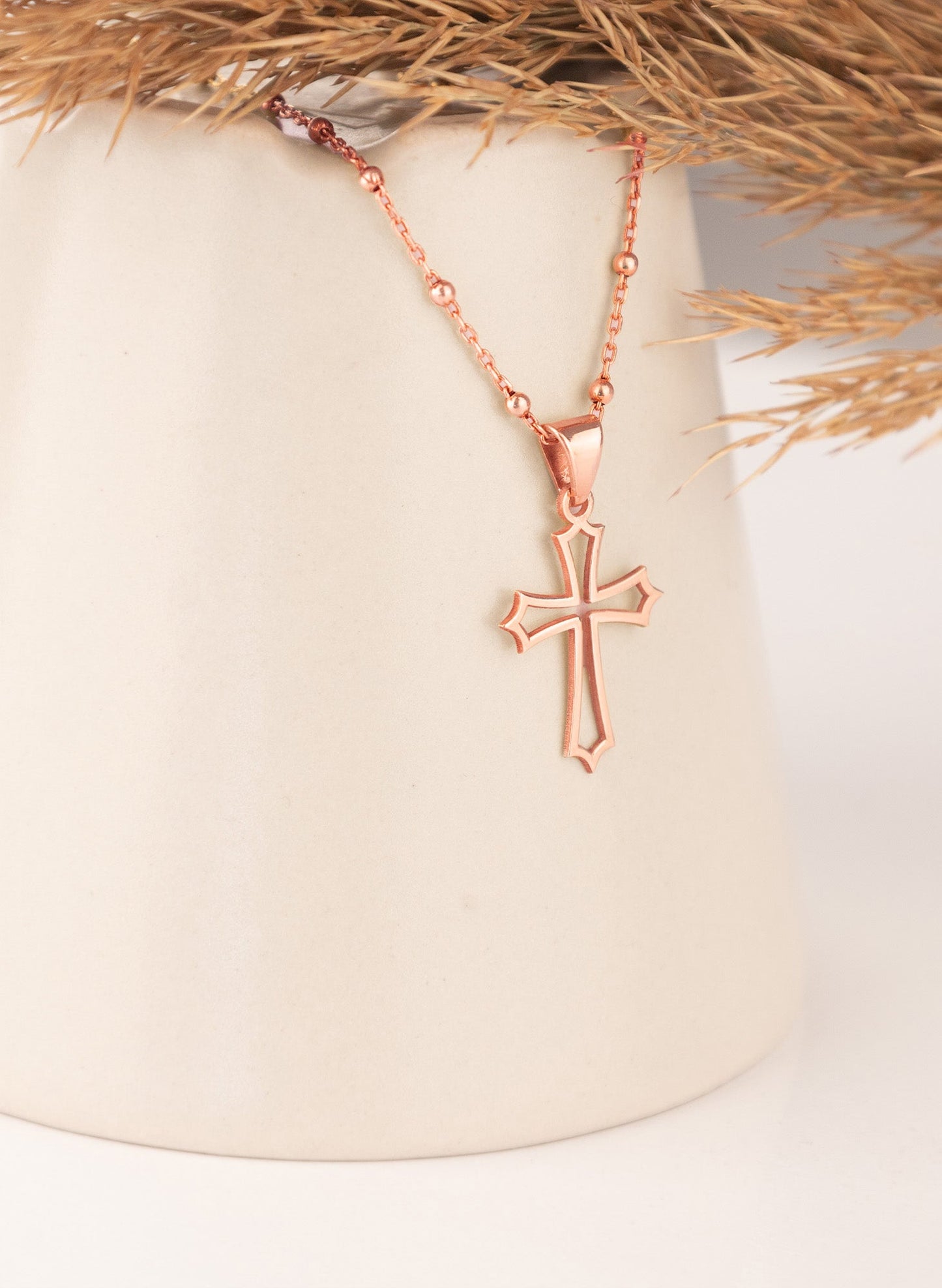 925 Sterling Silver Budded Cross Necklace
