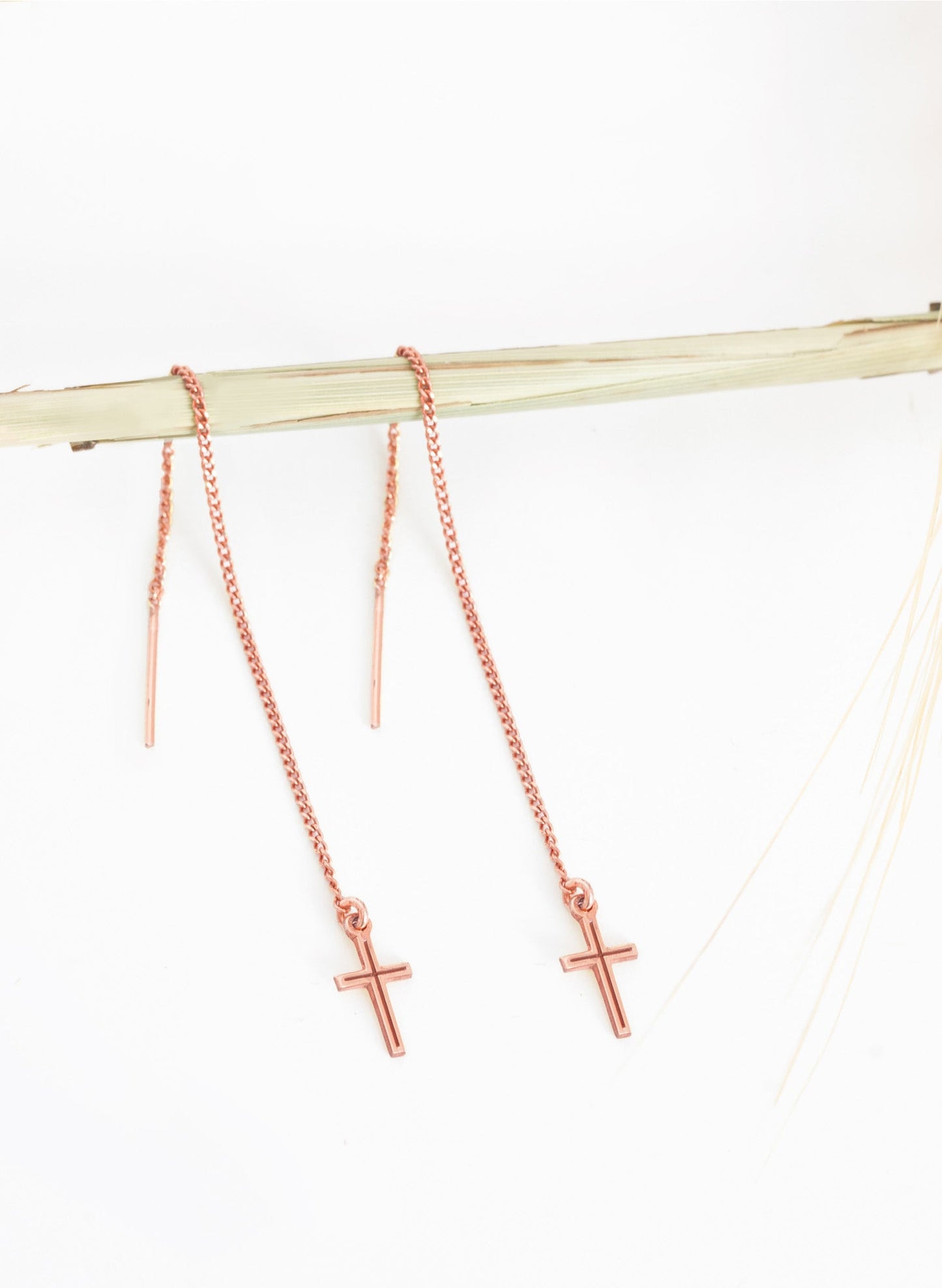 925 Sterling Silver Threader Cross Earring
