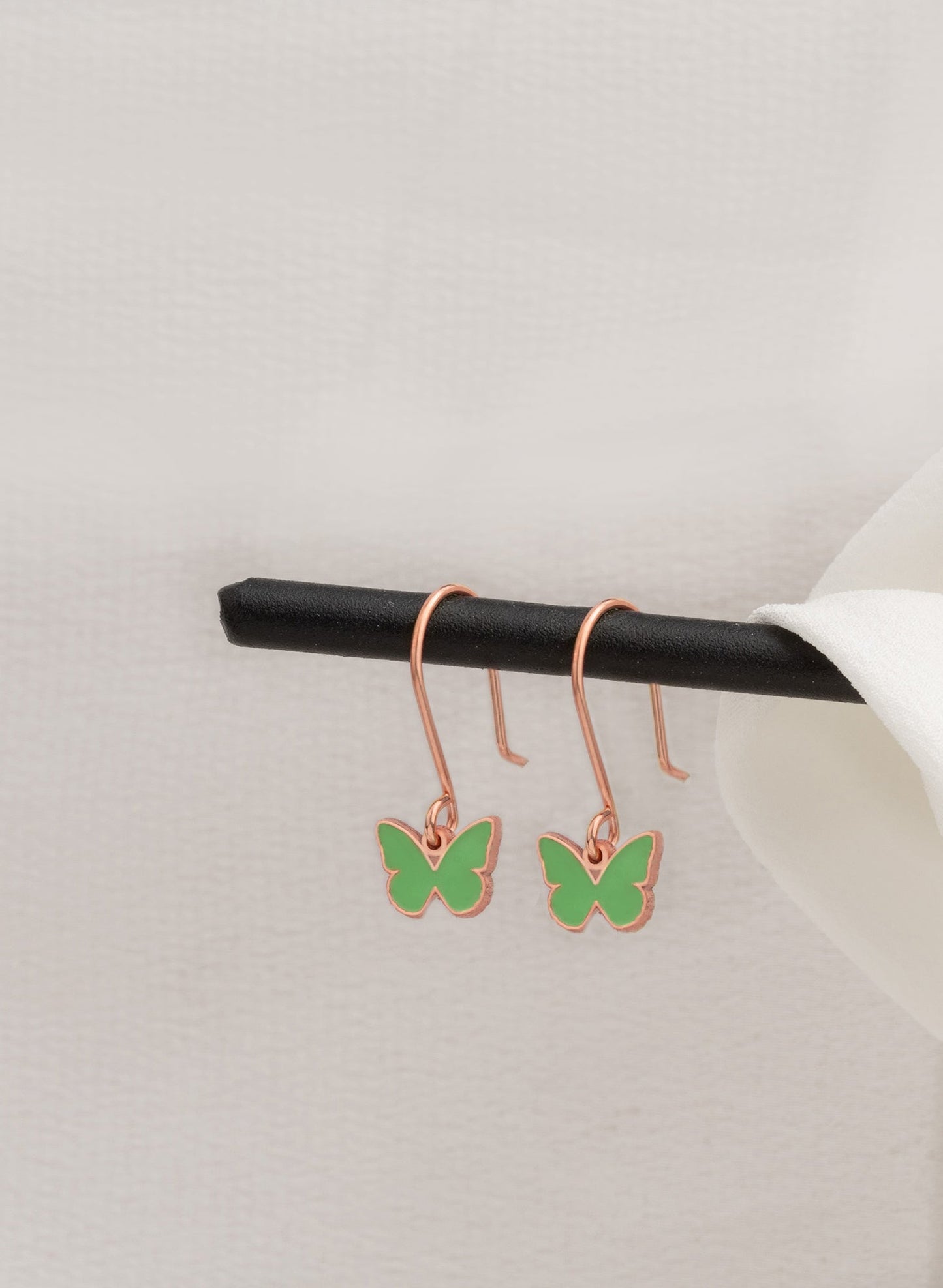 925 Sterling Silver Green Enamel Butterfly Earrings